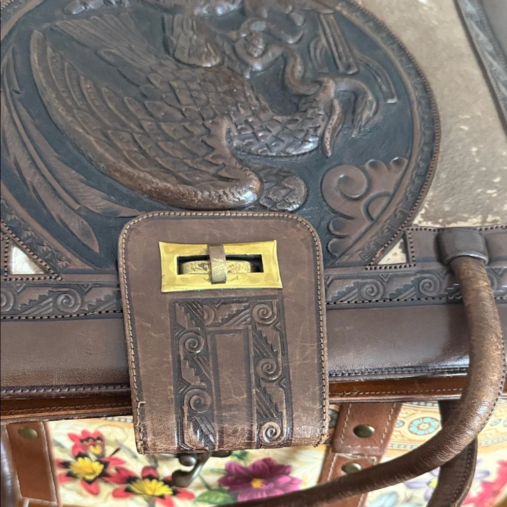 Vintage Brown Leather Handbag with Eagle Design